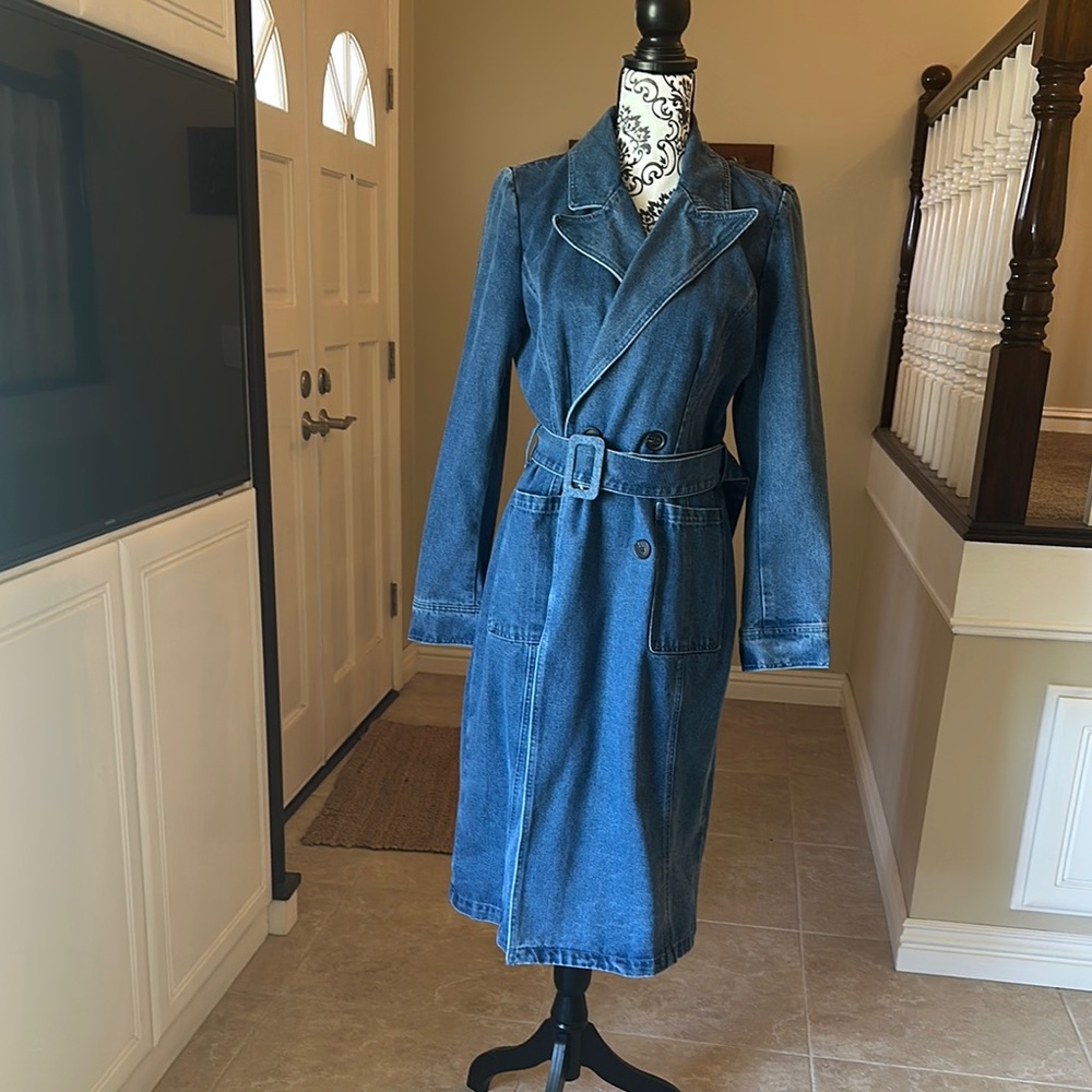 Women's Blue Denim Trench Coat